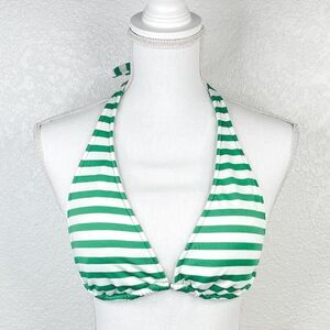 Green White Horizontal Striped Adjustable Halter Triangle Padded Bikini Top S